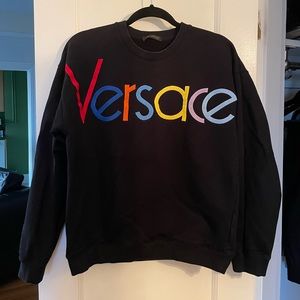 Versace Multicolour Logo Black Crewneck Sweater
